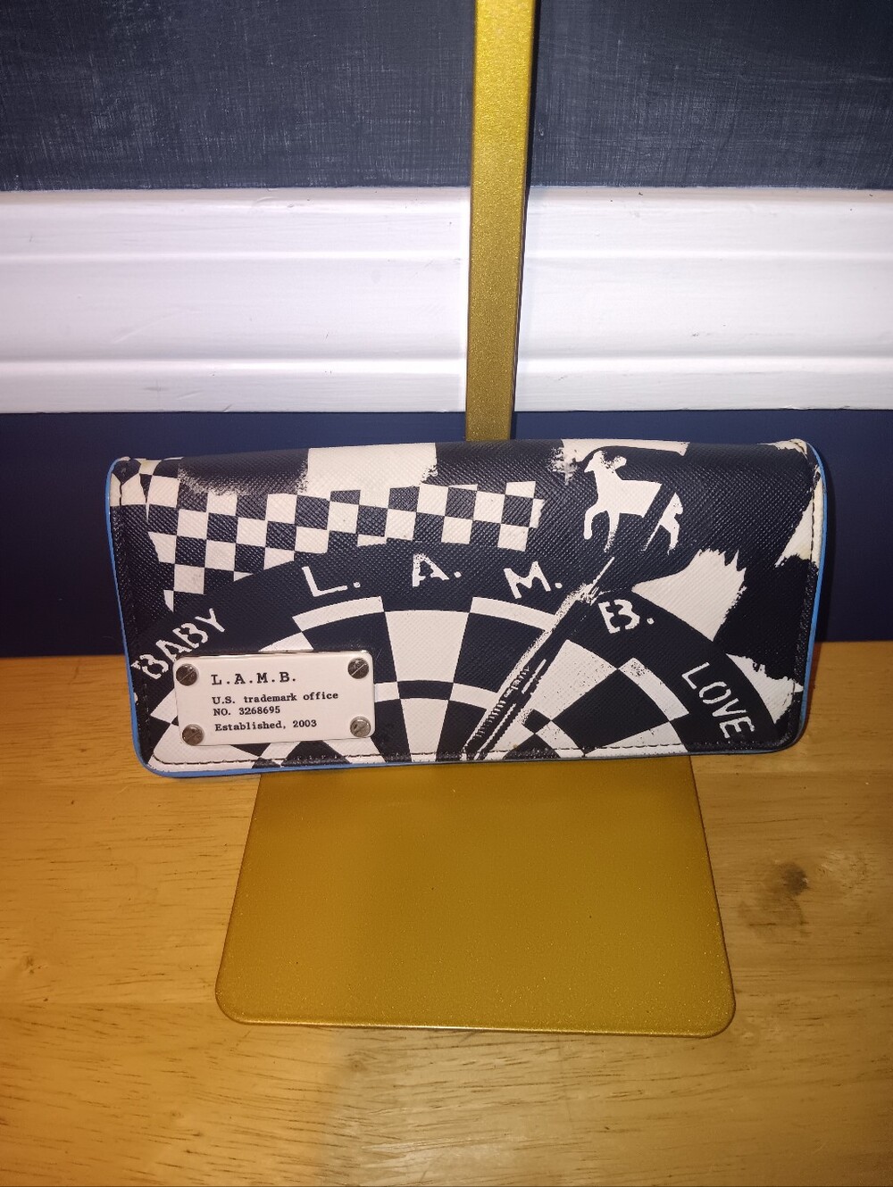 L.A.M.B. Vintage Black and White Checkered Graphic Clutch Wallet